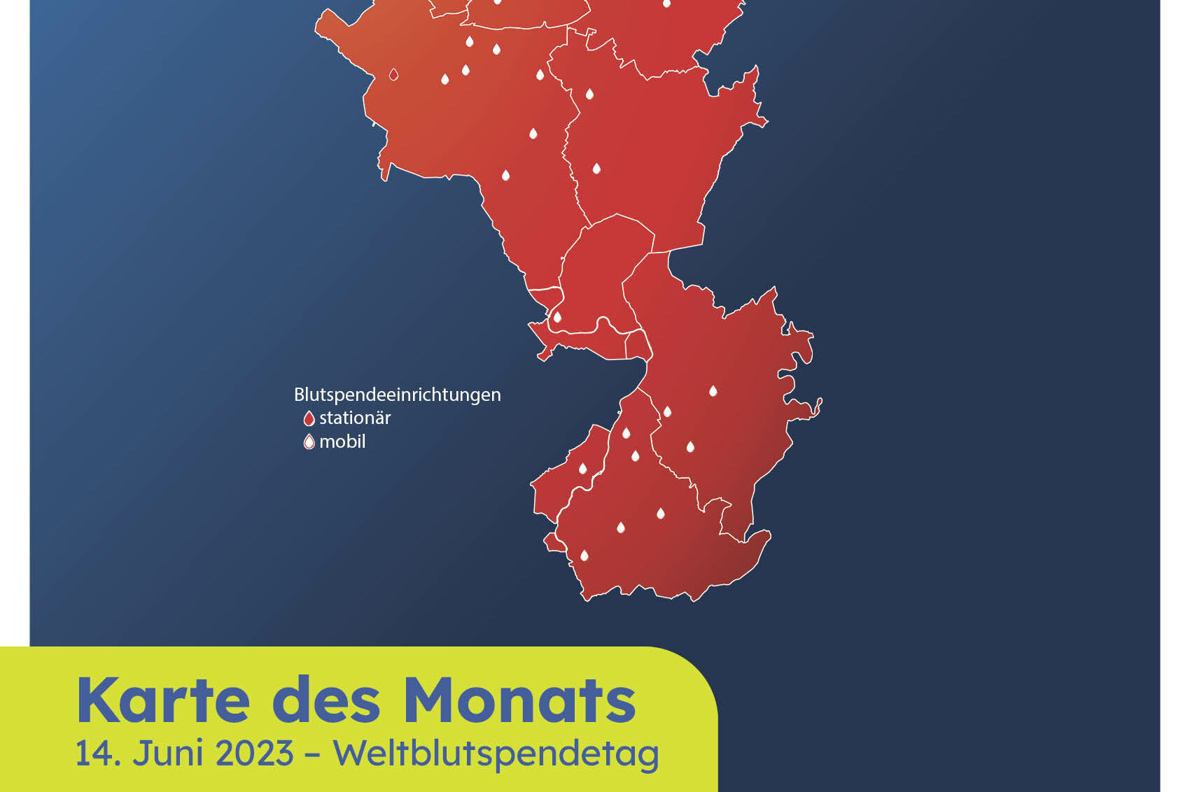 Die Städteregion Aachen rotem Farbverlauf mit den Standorten der mobilen und stationären Blutspendestellen im nächsten 3 Monaten