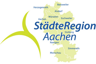 Logo der StädteRegion Aachen mit regionsangehörigen Kommunen und Gemeinden. 